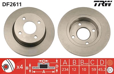 Trw Bremsscheibe [Hersteller-Nr. DF2611] für Nissan von TRW