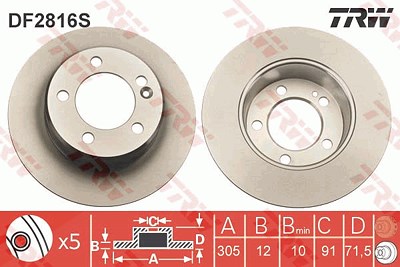 Trw 1x Bremsscheibe Hinterachse Voll [Hersteller-Nr. DF2816S] für Nissan, Opel, Renault, Vauxhall von TRW