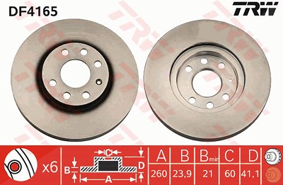 Trw Bremsscheibe [Hersteller-Nr. DF4165] für Opel von TRW