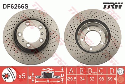 Trw 1x Bremsscheibe [Hersteller-Nr. DF6266S] für Porsche von TRW