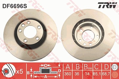 Trw 1x Bremsscheibe [Hersteller-Nr. DF6696S] für Porsche, VW von TRW