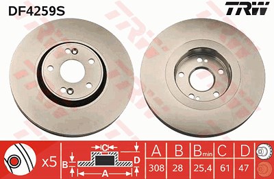 Trw 1x Bremsscheibe [Hersteller-Nr. DF4259S] für Renault von TRW