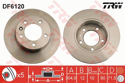 Trw Bremsscheibe Hinterachse Voll [Hersteller-Nr. DF6120] für Renault, Opel, Nissan von TRW