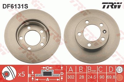 Trw 1x Bremsscheibe Vorderachse Belüftet [Hersteller-Nr. DF6131S] für Opel, Nissan, Renault von TRW