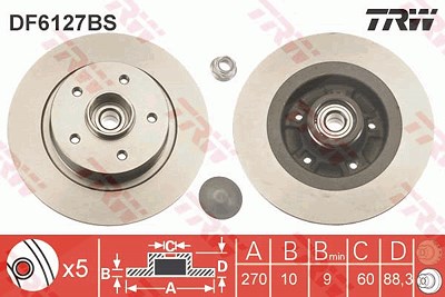 Trw 1x Bremsscheibe [Hersteller-Nr. DF6127BS] für Renault von TRW