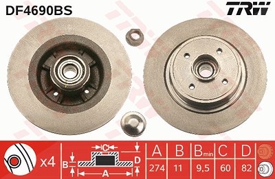 Trw 1x Bremsscheibe [Hersteller-Nr. DF4690BS] für Renault von TRW