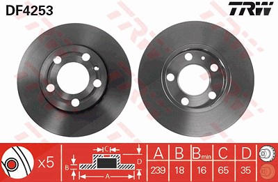 Trw Bremsscheibe [Hersteller-Nr. DF4253] für Skoda, VW von TRW