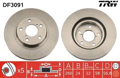 Trw Bremsscheibe [Hersteller-Nr. DF3091] für Subaru von TRW