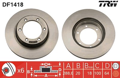 Trw Bremsscheibe [Hersteller-Nr. DF1418] für Toyota, VW von TRW