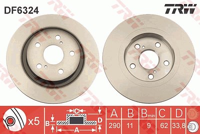 Trw Bremsscheibe Hinterachse Voll [Hersteller-Nr. DF6324] für Toyota von TRW