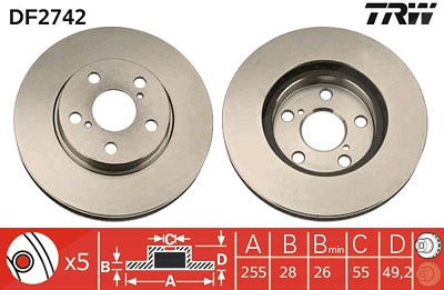 Trw Bremsscheibe [Hersteller-Nr. DF2742] für Toyota von TRW