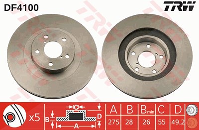 Trw Bremsscheibe [Hersteller-Nr. DF4100] für Toyota von TRW