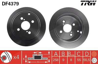 Trw 1x Bremsscheibe [Hersteller-Nr. DF4379] für Toyota von TRW