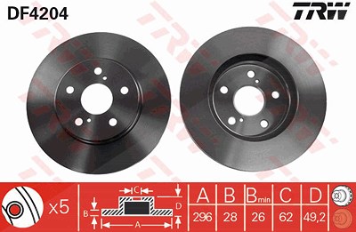 Trw Bremsscheibe [Hersteller-Nr. DF4204] für Toyota von TRW