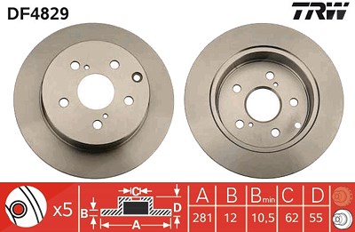 Trw Bremsscheibe [Hersteller-Nr. DF4829] für Toyota von TRW