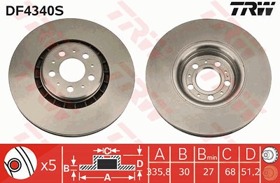 Trw 1x Bremsscheibe [Hersteller-Nr. DF4340S] für Volvo von TRW