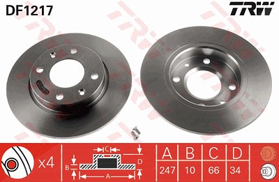 Trw Bremsscheibe Vorder/Hinterachse Voll [Hersteller-Nr. DF1217] für Citroën, Peugeot von TRW