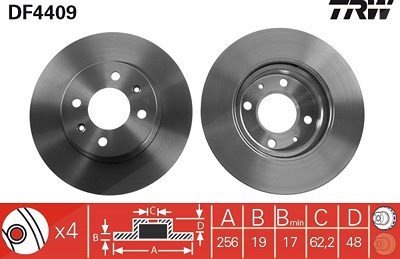 Trw Bremsscheibe Vorderachse BELÜFTET [Hersteller-Nr. DF4409] für Hyundai von TRW