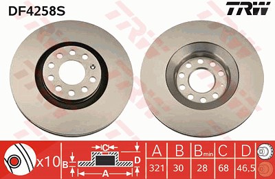 Trw 1x Bremsscheibe Vorderachse Belüftet [Hersteller-Nr. DF4258S] für Audi, Seat von TRW