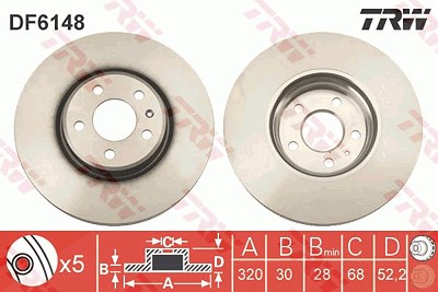 Trw Bremsscheibe Vorderachse Belüftet [Hersteller-Nr. DF6148] für Audi von TRW