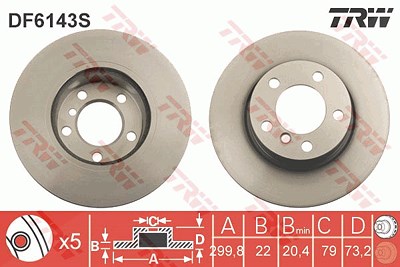 Trw 1x Bremsscheibe Vorderachse Belüftet [Hersteller-Nr. DF6143S] für BMW von TRW