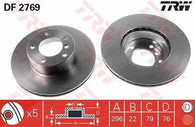 Trw Bremsscheibe Vorderachse Belüftet [Hersteller-Nr. DF2769] für BMW von TRW