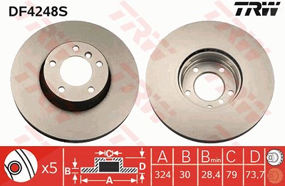 Trw 1x Bremsscheibe Vorderachse Belüftet [Hersteller-Nr. DF4248S] für BMW von TRW