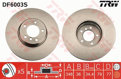 Trw 1x Bremsscheibe Vorderachse Belüftet [Hersteller-Nr. DF6003S] für BMW von TRW