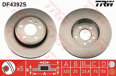 Trw 1x Bremsscheibe Vorderachse Belüftet [Hersteller-Nr. DF4392S] für BMW von TRW