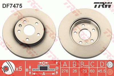 Trw Bremsscheibe Vorderachse Belüftet [Hersteller-Nr. DF7475] für Chevrolet, Opel von TRW