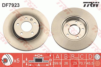 Trw Bremsscheibe Vorderachse Belüftet [Hersteller-Nr. DF7923] für Chevrolet, Opel, Vauxhall von TRW