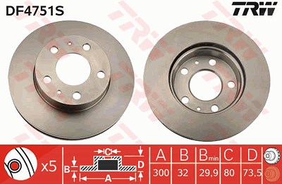 Trw 1x Bremsscheibe Vorderachse Belüftet [Hersteller-Nr. DF4751S] für Citroën, Fiat, Peugeot von TRW