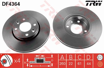 Trw Bremsscheibe Vorderachse Belüftet [Hersteller-Nr. DF4364] für Dacia, Nissan, Renault von TRW