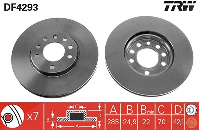 Trw Bremsscheibe Vorderachse Belüftet [Hersteller-Nr. DF4293] für Cadillac, Fiat, Opel, Saab, Vauxhall von TRW