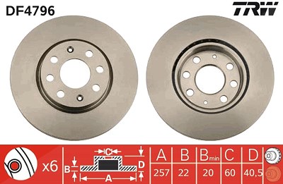 Trw Bremsscheibe Vorderachse Belüftet [Hersteller-Nr. DF4796] für Fiat, Opel, Vauxhall von TRW