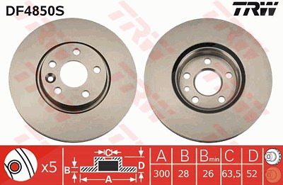 Trw 1x Bremsscheibe Vorderachse Belüftet [Hersteller-Nr. DF4850S] für Ford, Land Rover, Volvo von TRW