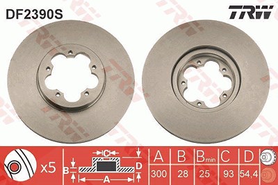 Trw 1x Bremsscheibe Vorderachse Belüftet [Hersteller-Nr. DF2390S] für Ford von TRW