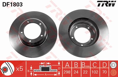 Trw Bremsscheibe Vorderachse Belüftet [Hersteller-Nr. DF1803] für Land Rover von TRW