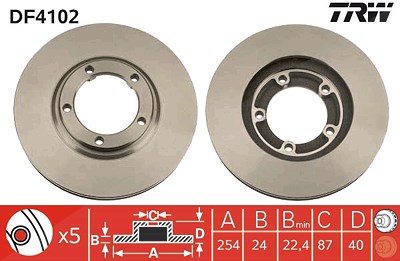 Trw Bremsscheibe Vorderachse Belüftet [Hersteller-Nr. DF4102] für Hyundai, Mitsubishi von TRW