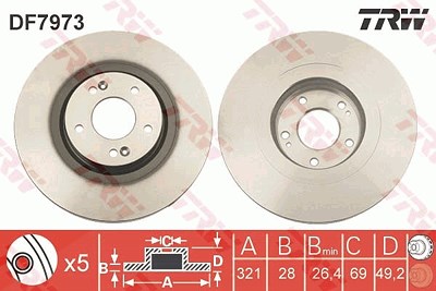 Trw Bremsscheibe Vorderachse Belüftet [Hersteller-Nr. DF7973] für Hyundai, Kia von TRW