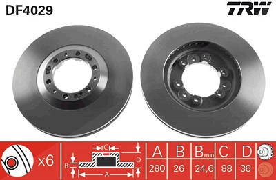 Trw Bremsscheibe Vorderachse Belüftet [Hersteller-Nr. DF4029] für Isuzu, Opel von TRW