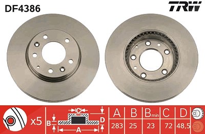 Trw 1x Bremsscheibe Vorderachse Belüftet [Hersteller-Nr. DF4386] für Mazda von TRW