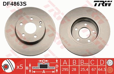 Trw 1x Bremsscheibe Vorderachse Belüftet [Hersteller-Nr. DF4863S] für Mercedes-Benz von TRW