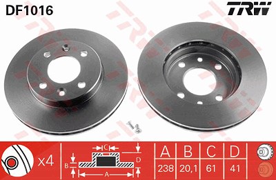 Trw Bremsscheibe Vorderachse Belüftet [Hersteller-Nr. DF1016] für Nissan, Renault von TRW