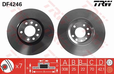 Trw Bremsscheibe Vorderachse Belüftet [Hersteller-Nr. DF4246] für Opel, Saab von TRW