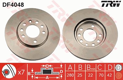 Trw Bremsscheibe Vorderachse Belüftet [Hersteller-Nr. DF4048] für Opel, Vauxhall von TRW