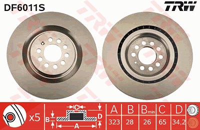 Trw 1x Bremsscheibe Vorderachse Belüftet [Hersteller-Nr. DF6011S] für Seat von TRW