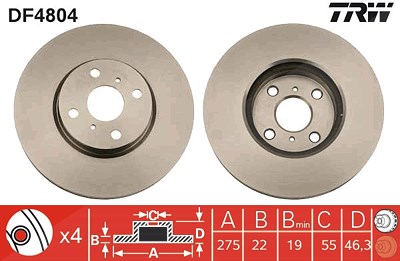 Trw Bremsscheibe Vorderachse Belüftet [Hersteller-Nr. DF4804] für Toyota von TRW