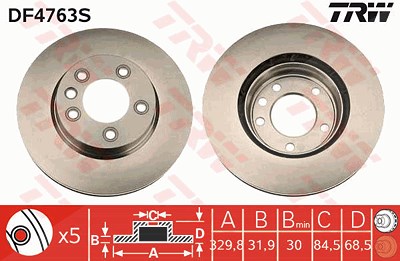 Trw 1x Bremsscheibe Vorderachse Belüftet rechts [Hersteller-Nr. DF4763S] für Porsche, VW von TRW