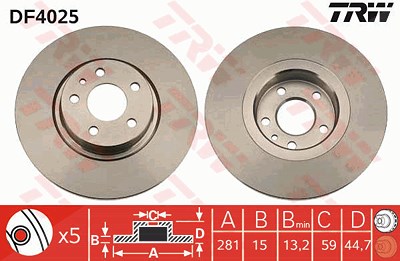 Trw Bremsscheibe Vorderachse Voll [Hersteller-Nr. DF4025] für Alfa Romeo von TRW